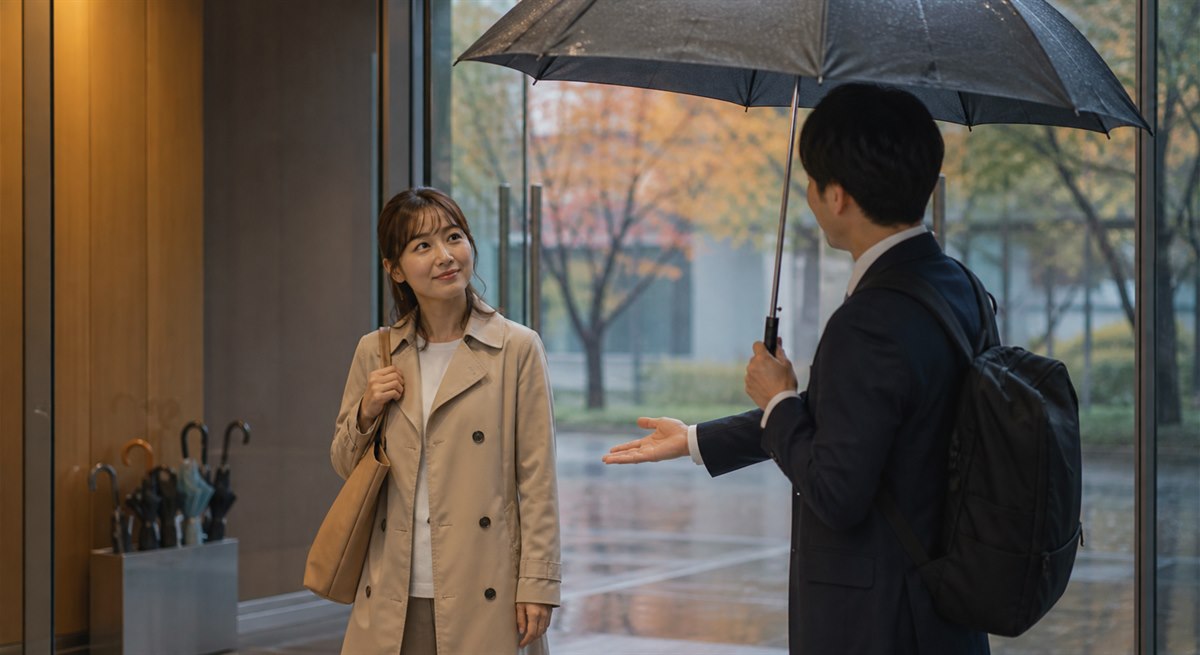 秋雨の職場帰りに傘を差し出されて考える日本人女性