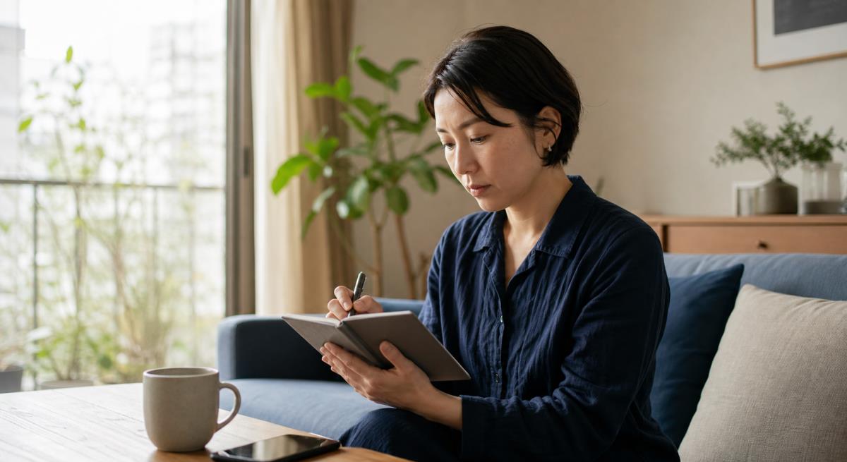 同意していない性的な写真を送られたについて静かに考える30代の日本人女性