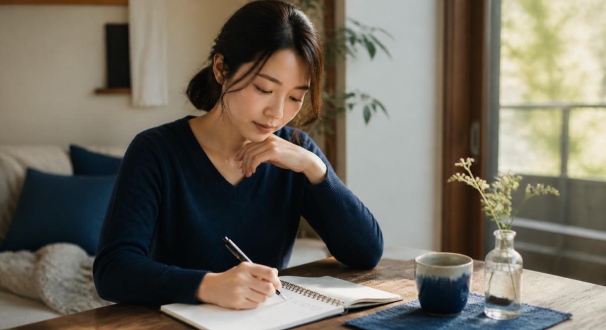 未来が見えないまま待つか迷うについて静かに考える30代の日本人女性