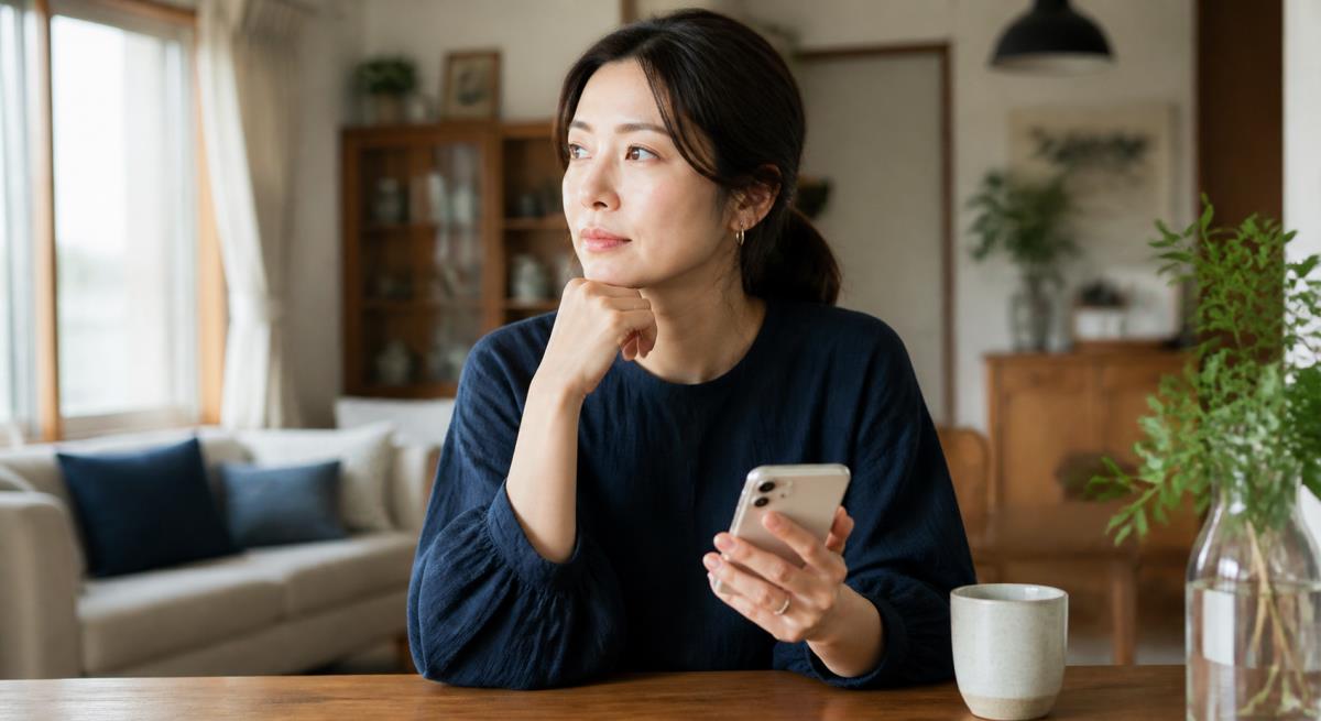 何事もなかったような連絡再開について静かに考える30代の日本人女性