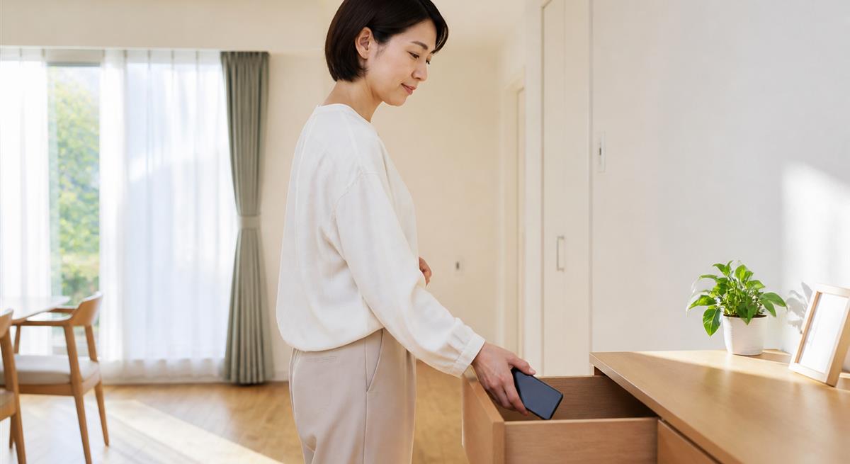 SNSから距離を置くためスマートフォンをしまう女性
