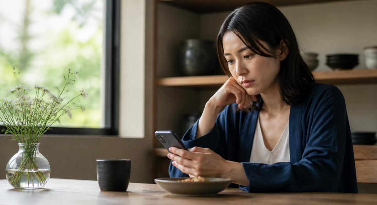 体の関係後に男性が距離を置くについて静かに考える30代の日本人女性