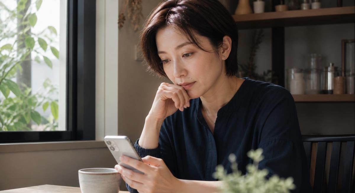 ブロックされていない音信不通について静かに考える30代の日本人女性