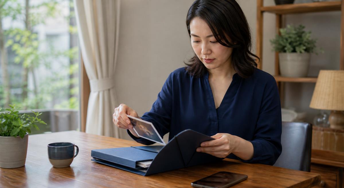 同意していない性的な写真を送られたについて静かに考える30代の日本人女性