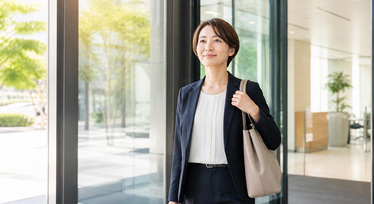 職場を落ち着いて後にする女性