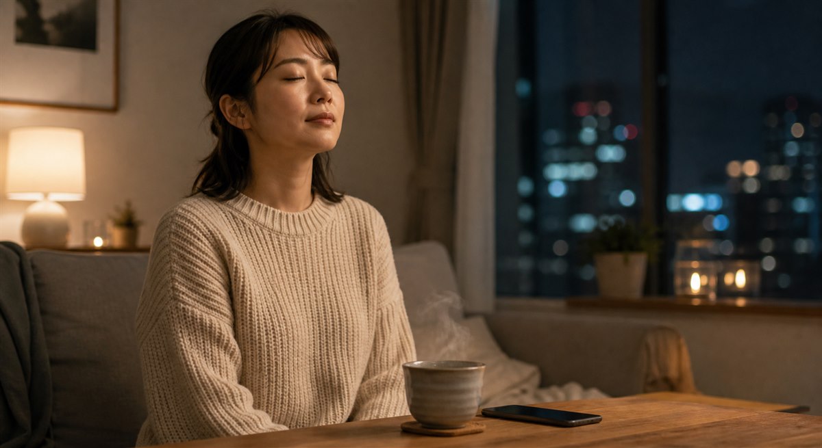 スマートフォンを伏せて追いLINEを控える日本人女性