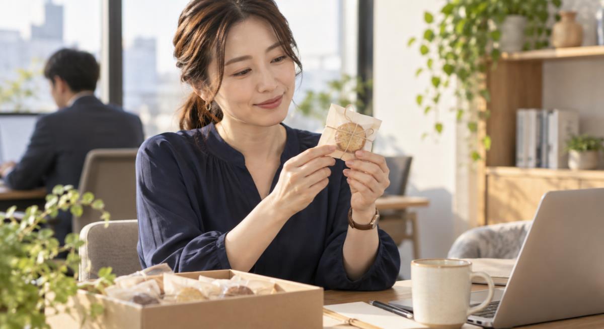 職場の既婚男性へお土産のお返しを選ぶについて静かに考える30代の日本人女性