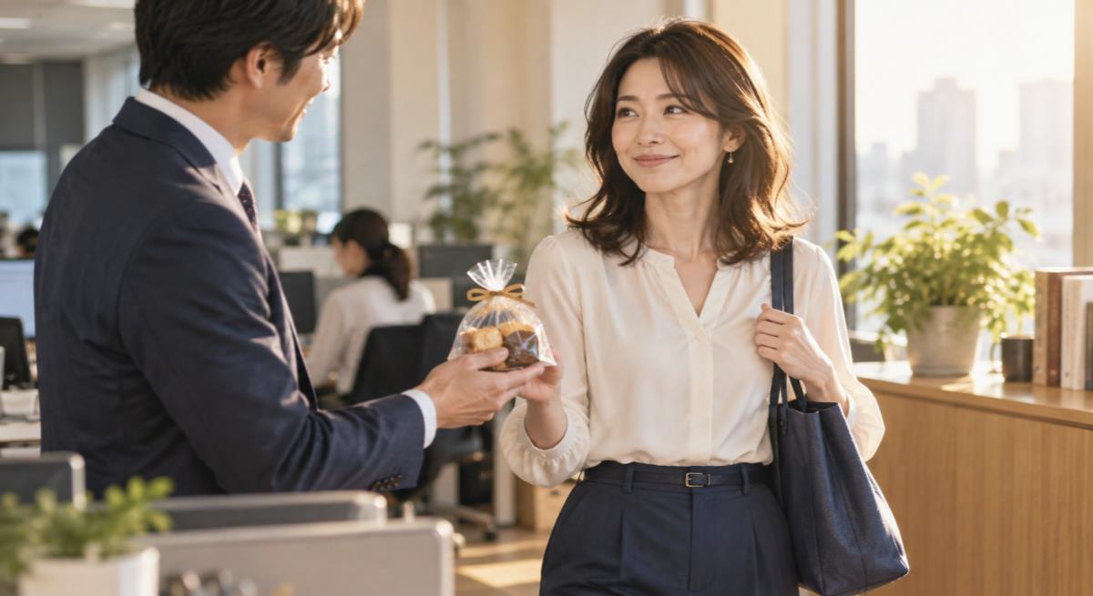 職場の既婚男性が自分だけに差し入れするについて静かに考える30代の日本人女性