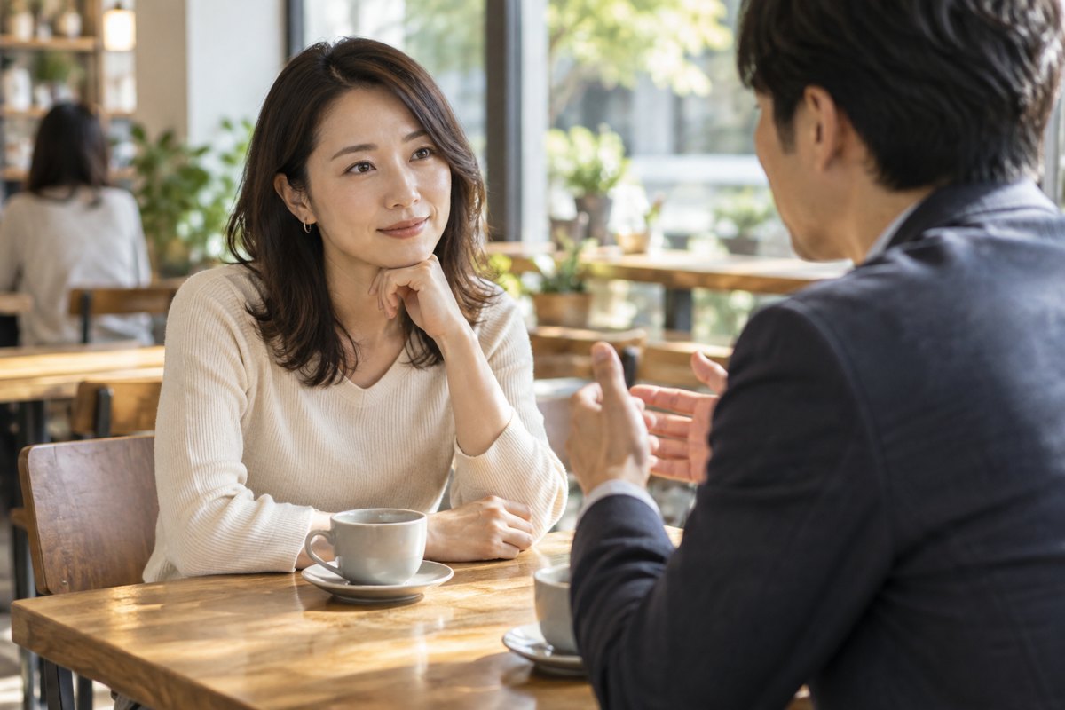 男性と発言の意味を話し合う女性