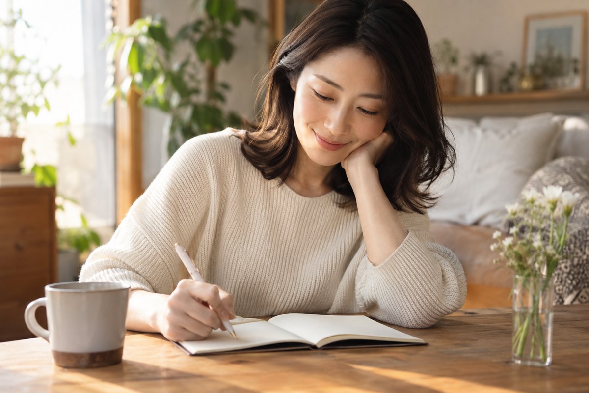 自分の希望をノートへ書く女性