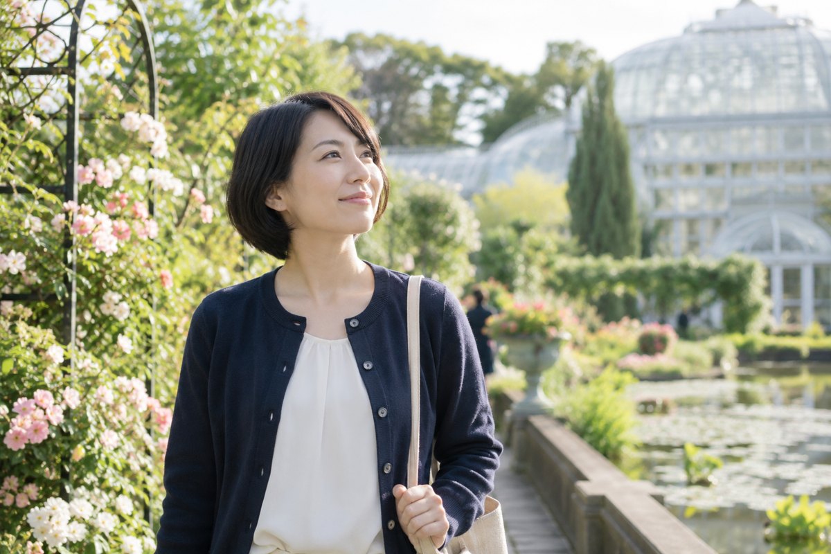 植物園で自分の時間を過ごす女性