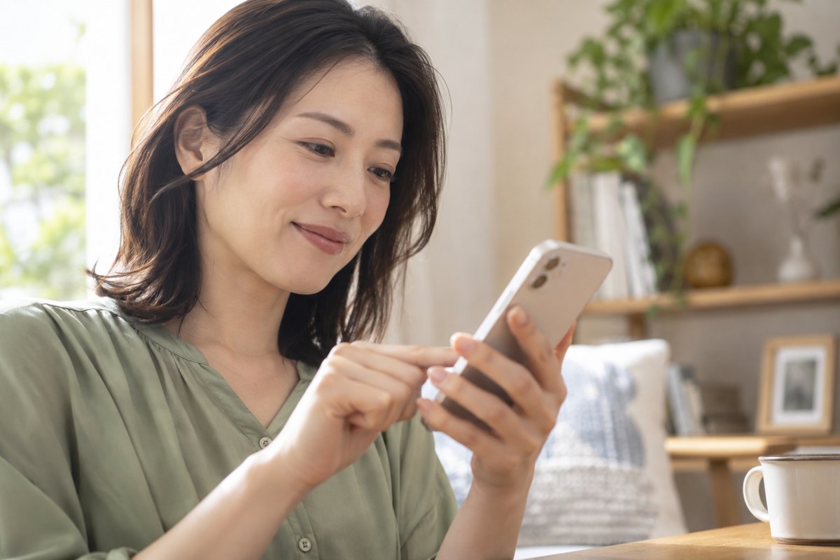 スマホの設定を確認する女性