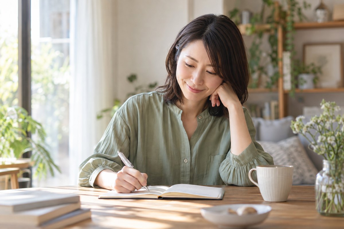 自分が望む関係をノートに書く女性