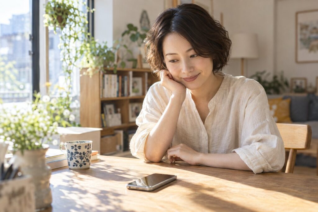 連絡のないスマホについて考える女性