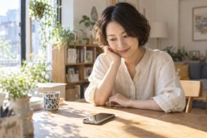 連絡のないスマホについて考える女性