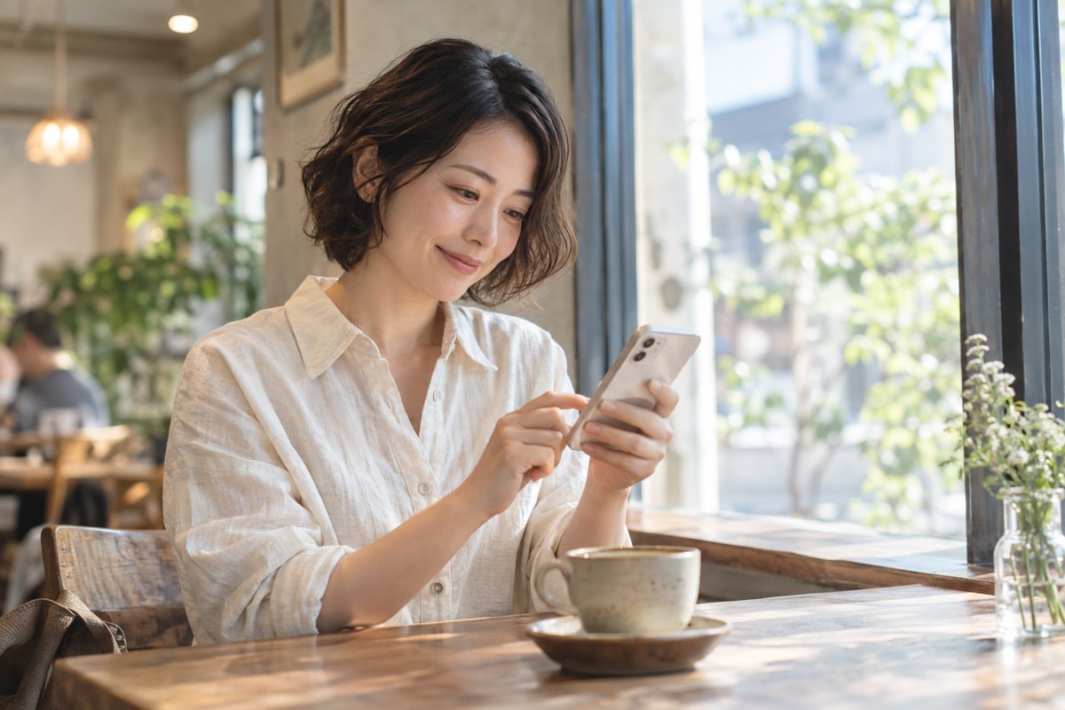 一度送るメッセージを考える女性