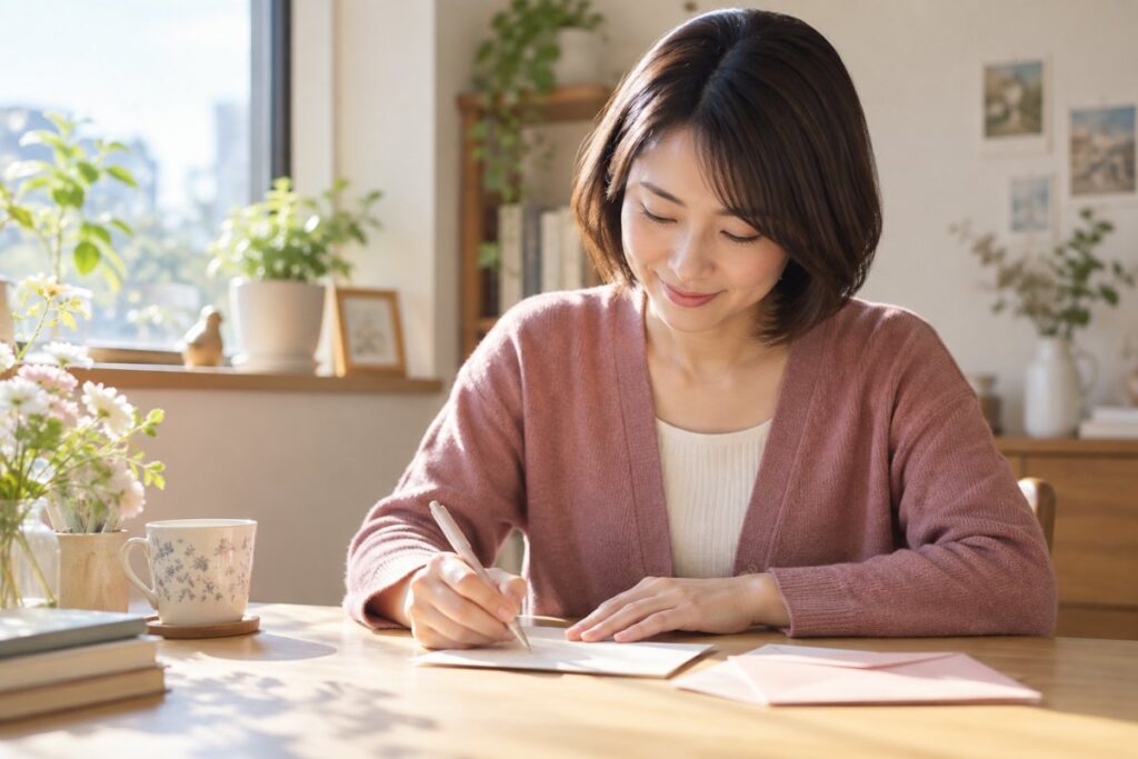 片思いの相手への手紙を考える女性