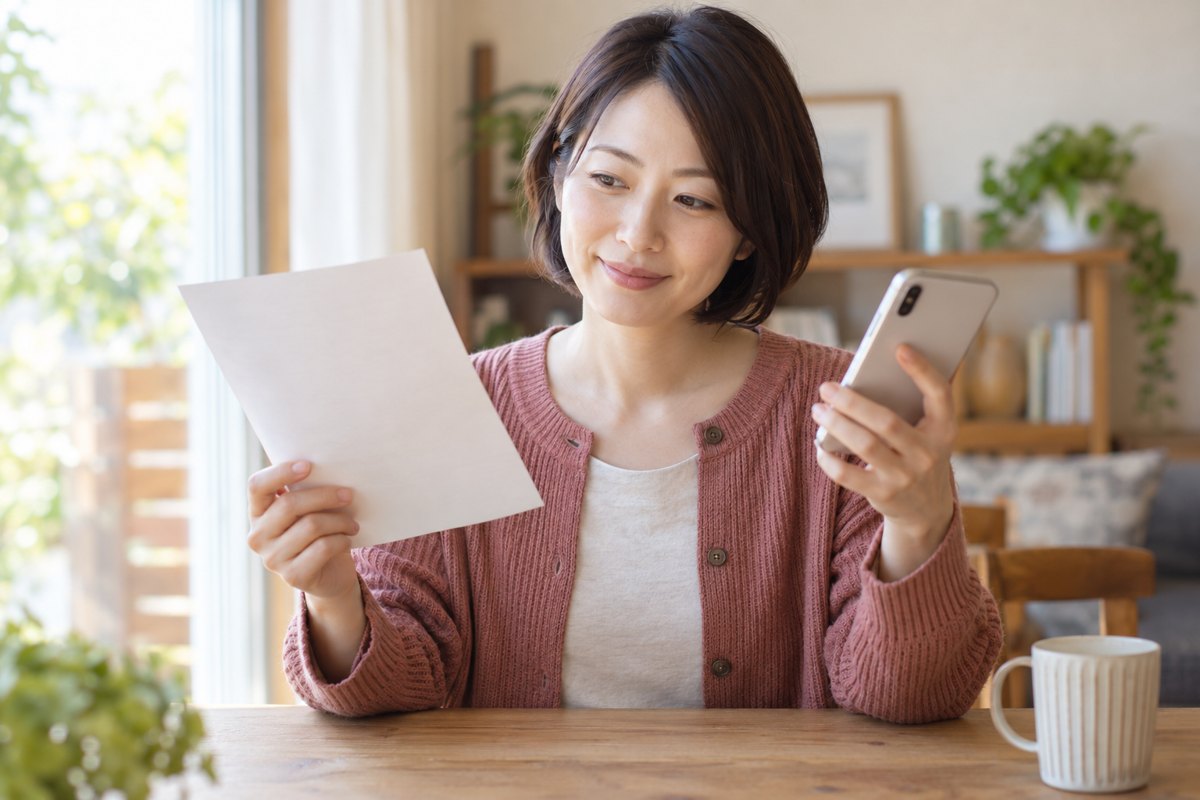 手紙とスマホの伝え方を比較する女性