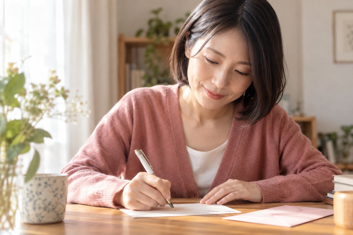 短い手紙を書く女性