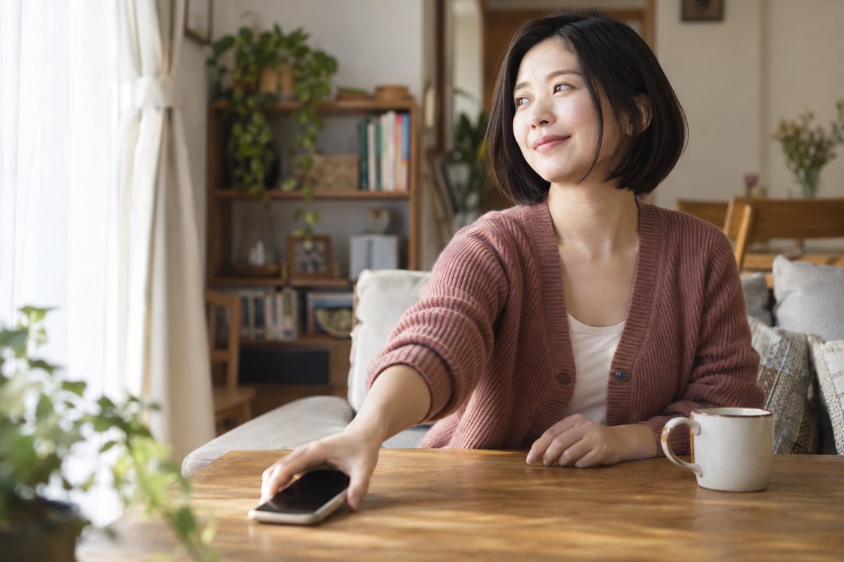 返事を急がず自分の時間を過ごす女性