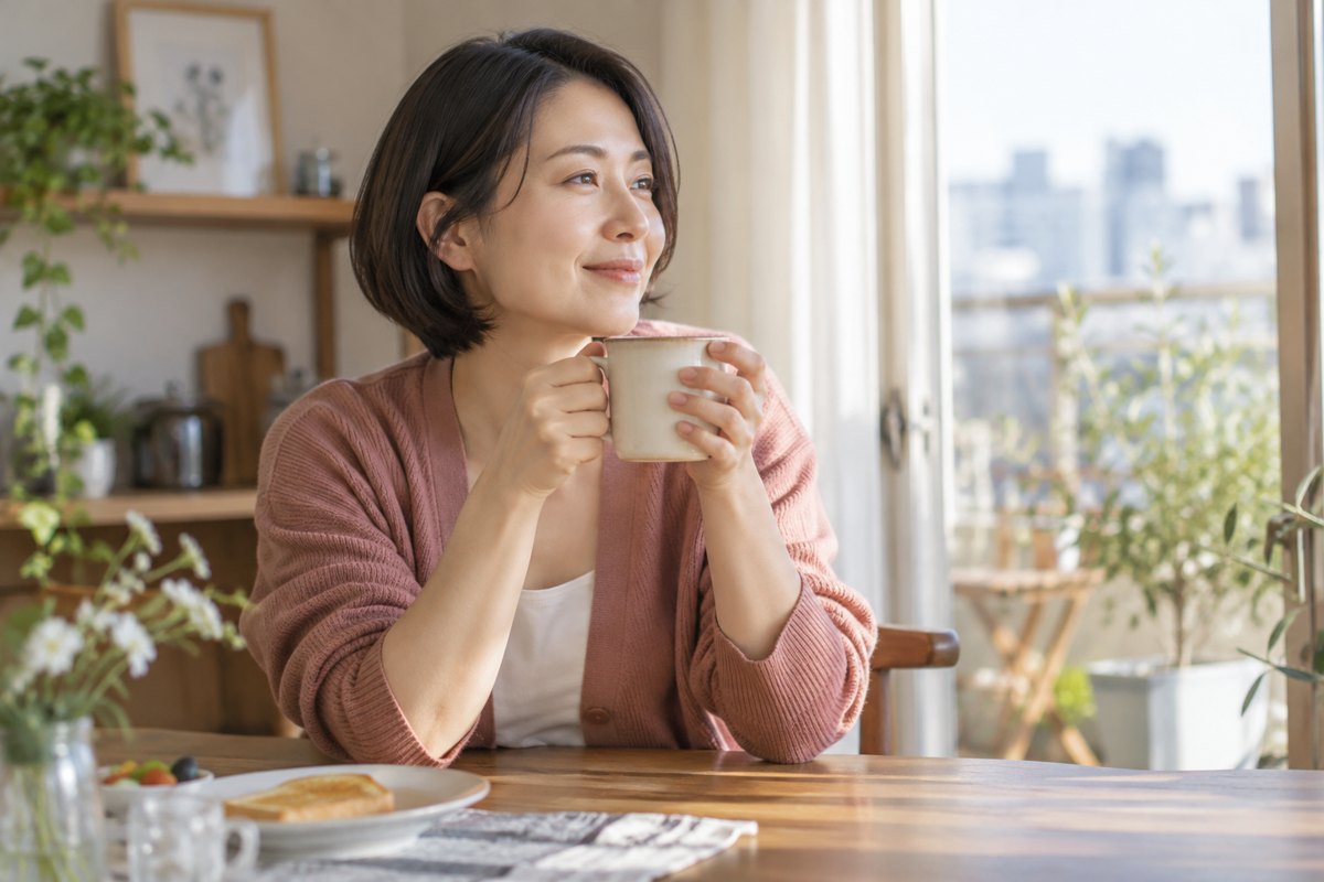 手紙の内容を落ち着いて振り返る女性