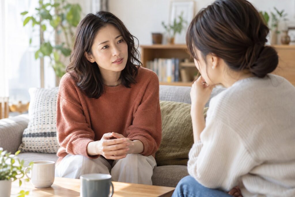 友人の意見を聞く女性