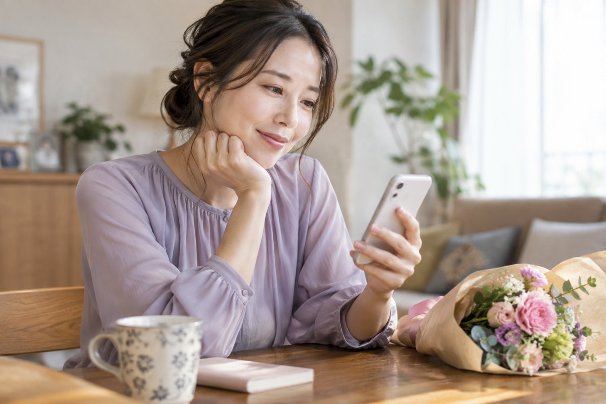 誕生日のお祝いLINEを考える女性