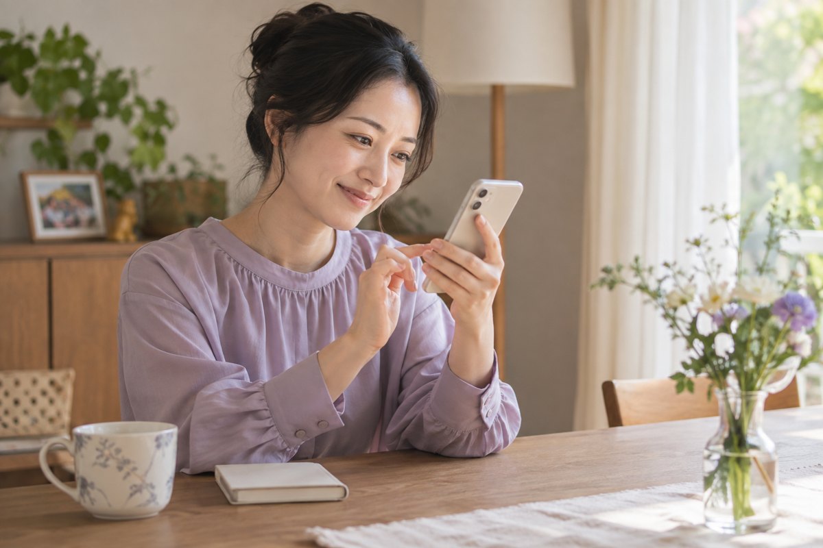 短いお祝いメッセージを書く女性