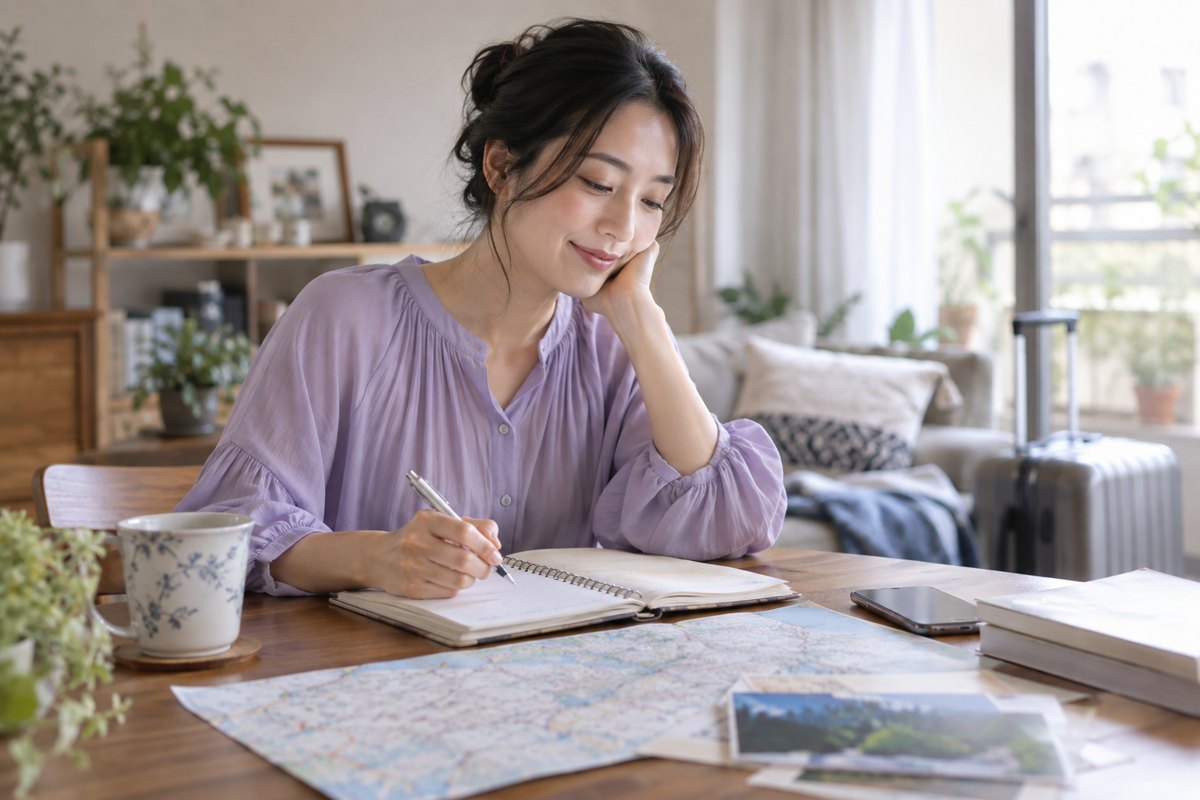 送信後に自分の予定を立てる女性