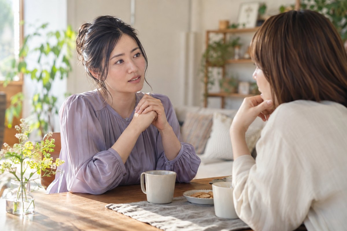 友人に連絡の期待を話す女性