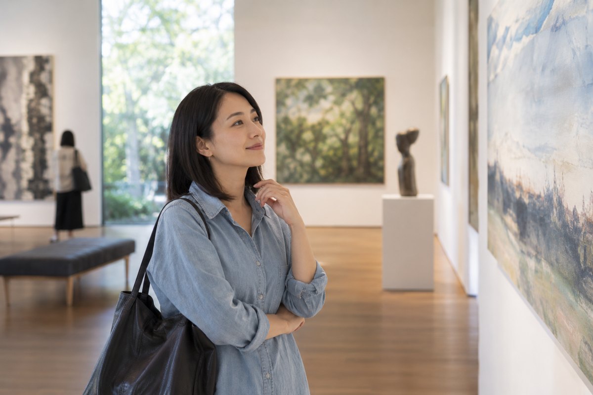 美術館で自分の時間を楽しむ女性