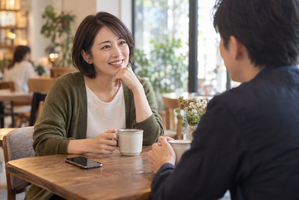 男性と対面で話す女性