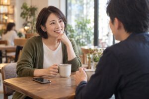 男性と対面で話す女性
