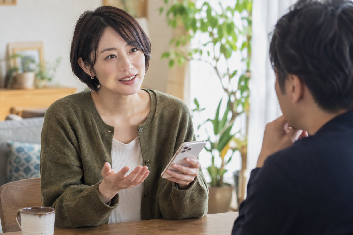 連絡の希望を男性に話す女性