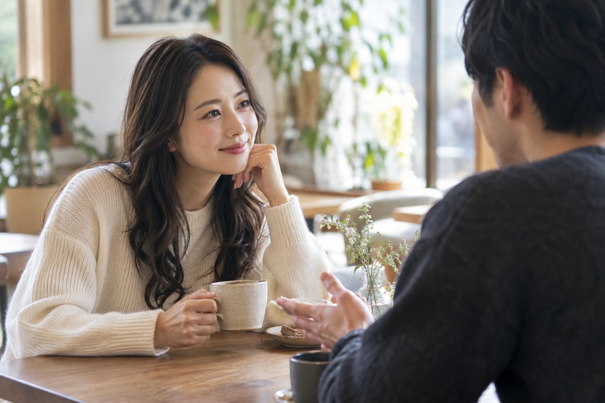 男性と自分の話を共有する女性