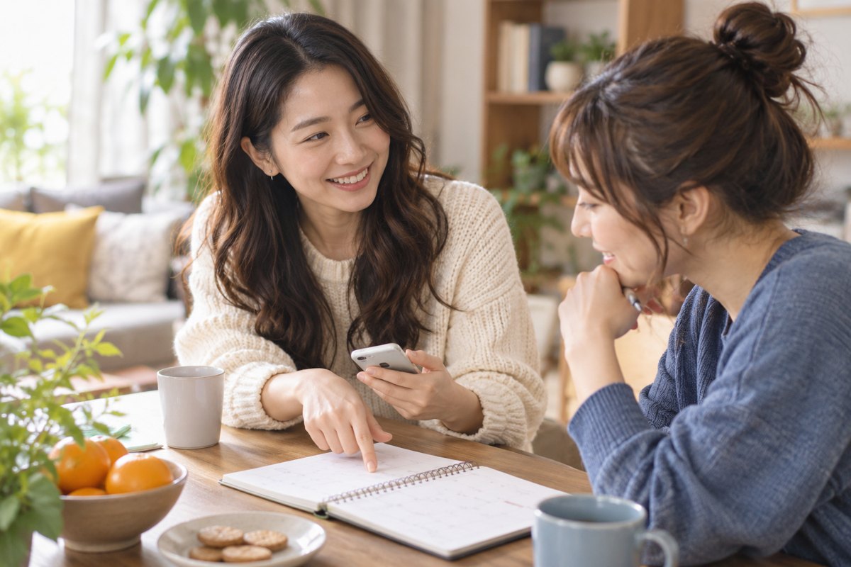 友人と相談する女性
