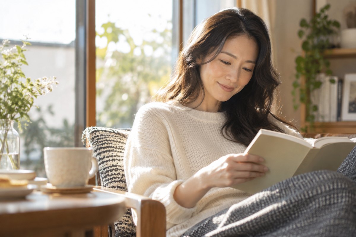 読書で自分の時間を過ごす女性