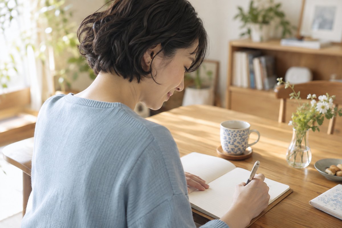 自分が話せる範囲をノートに書く女性