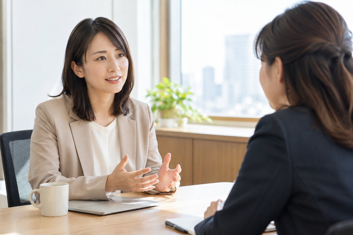 職場の相談相手に状況を話す女性