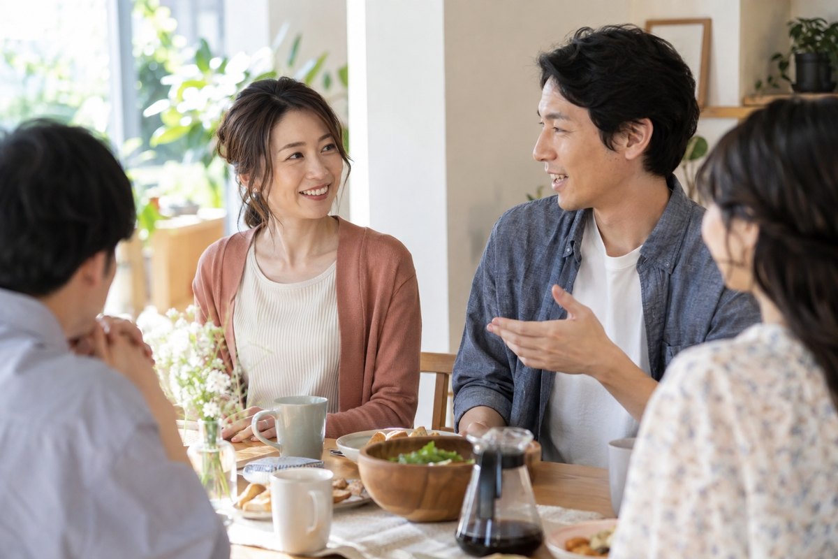 友人の集まりで紹介を受ける女性