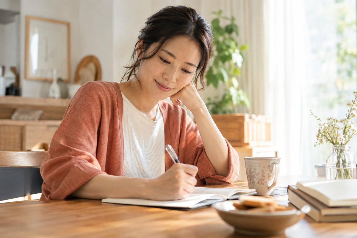 自分が望む関係をノートに書く女性