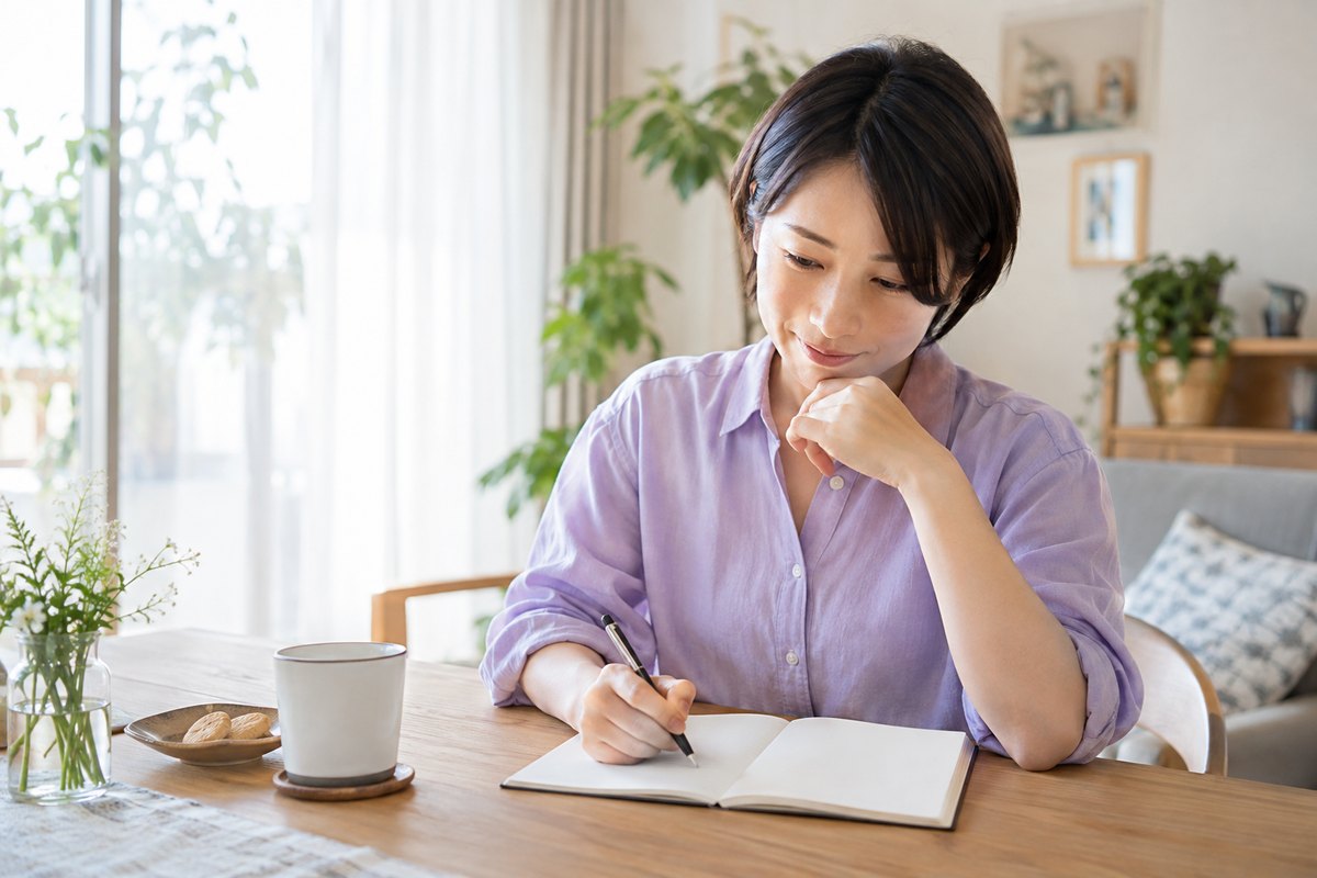 起きたことと謝る点をノートに書く女性