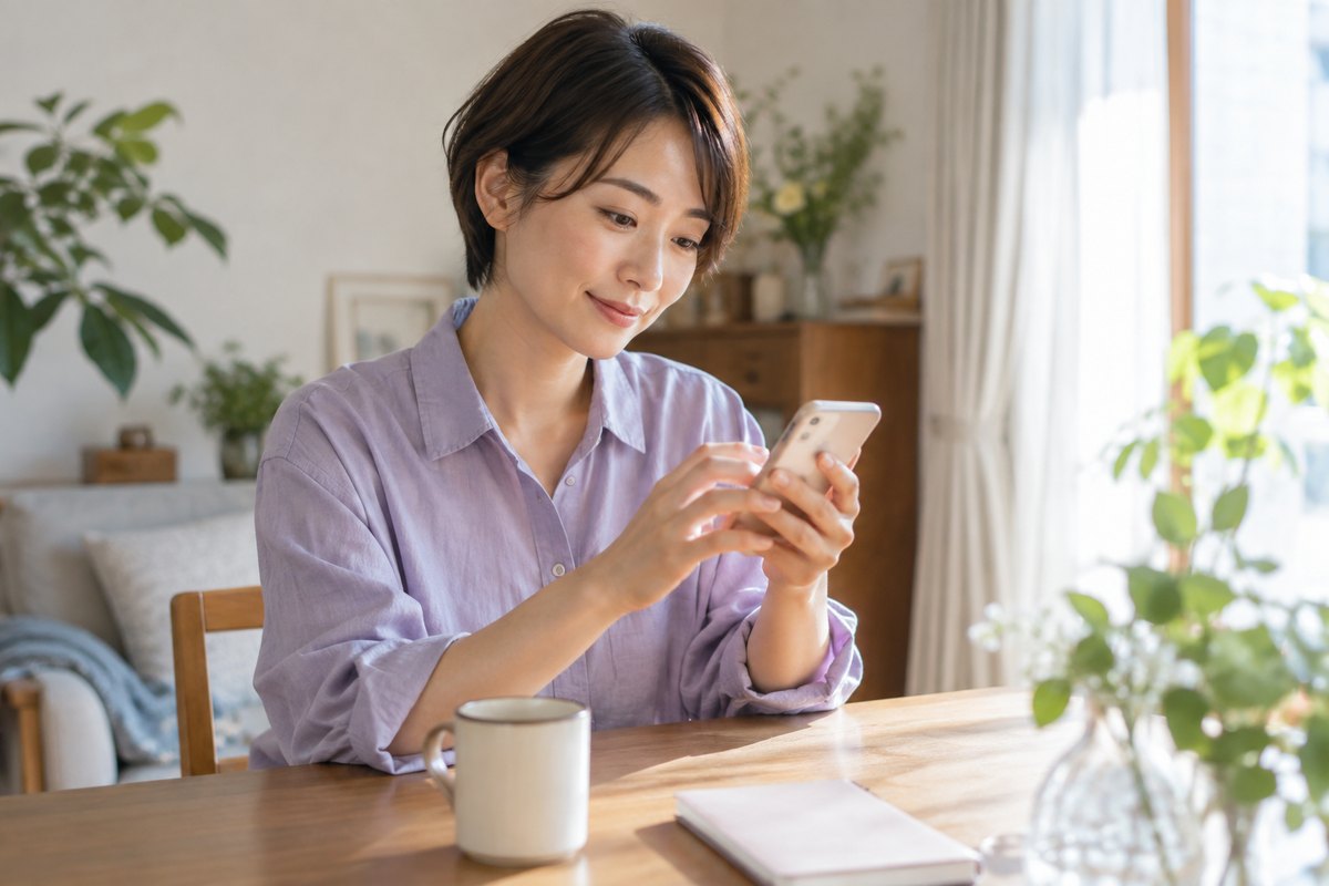 短い謝罪のLINEをスマホで準備する女性