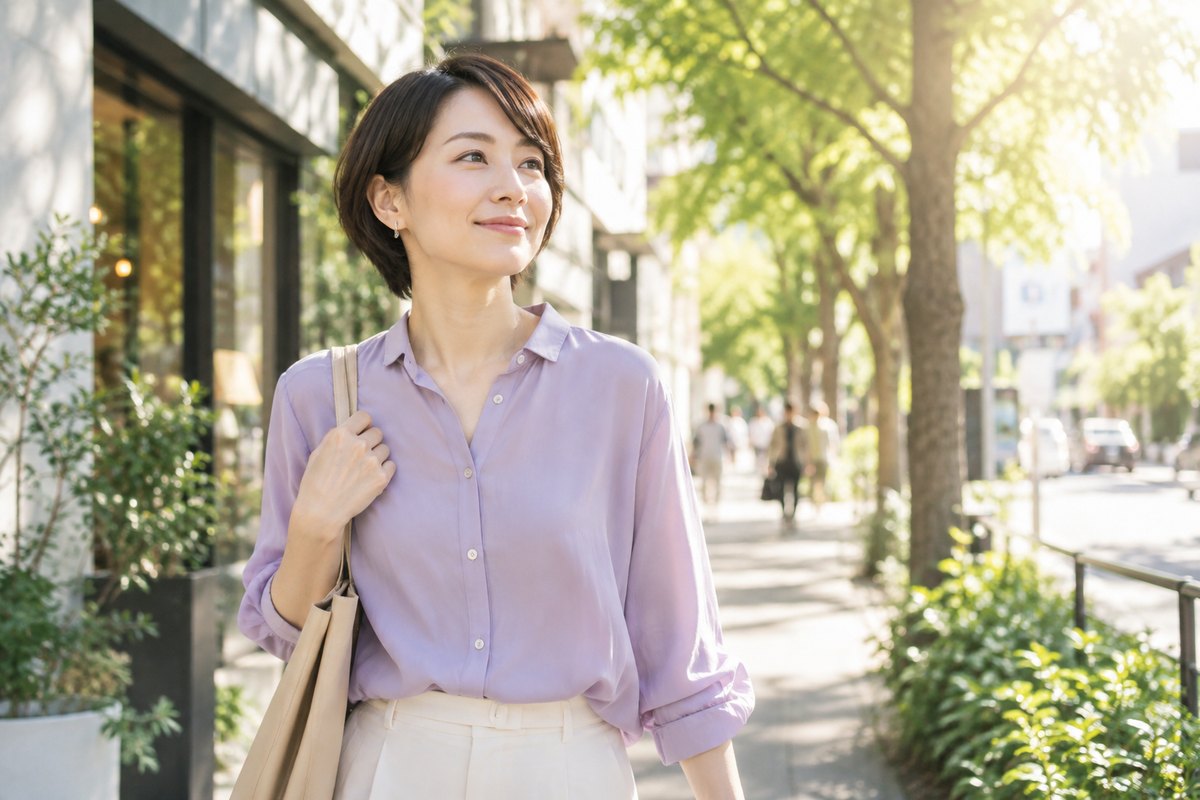 外を歩き自分の時間を過ごす女性