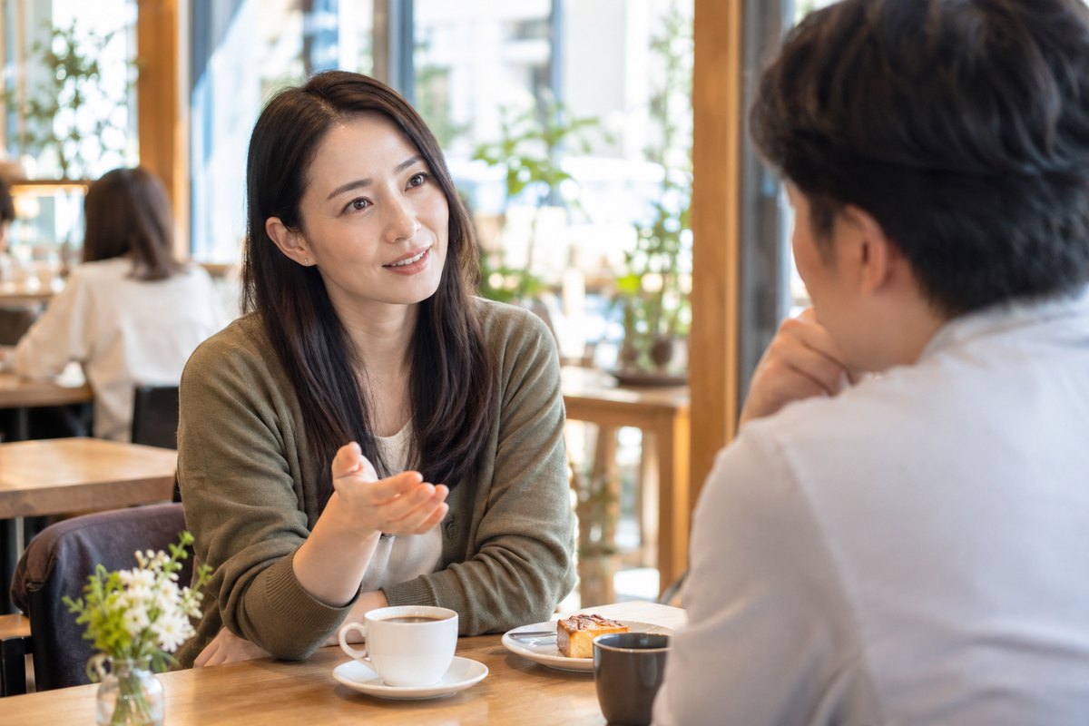 男性へ現在の関係を落ち着いて質問する女性