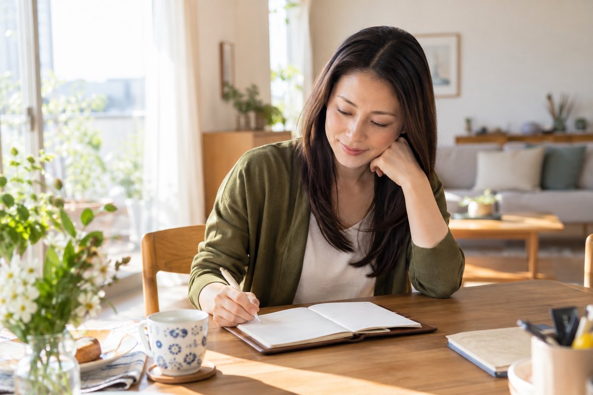 自分の予定と条件をノートに書く女性