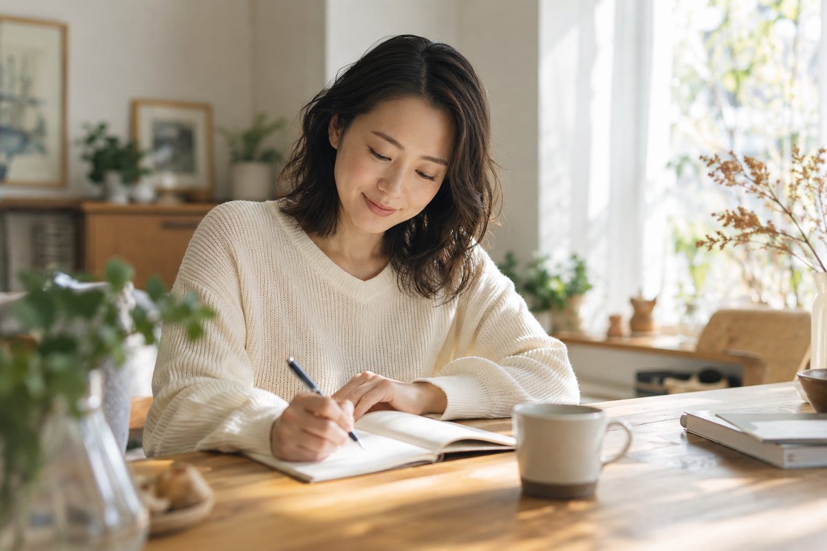 会うことをやめる範囲をノートに書く女性