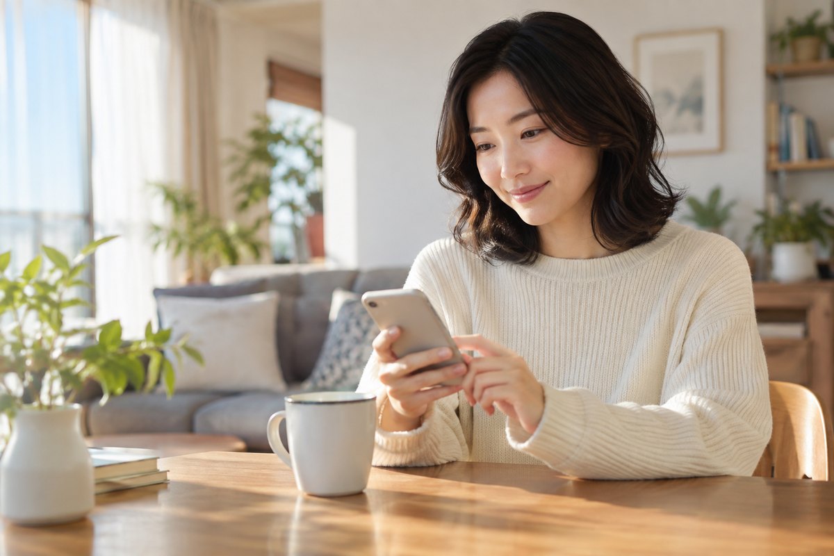 スマホで個別の誘いへの返答を準備する女性