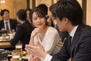 忘年会での言葉について考える女性