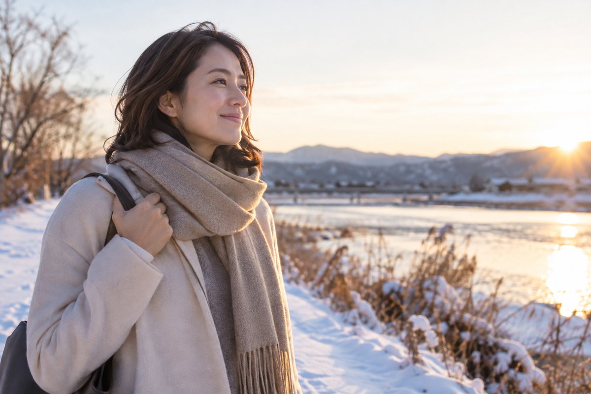 冬の散歩で気持ちを整える女性
